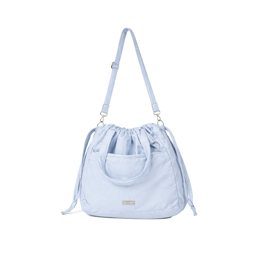 Puffer Drawstring Sling Bag in Iced Soda