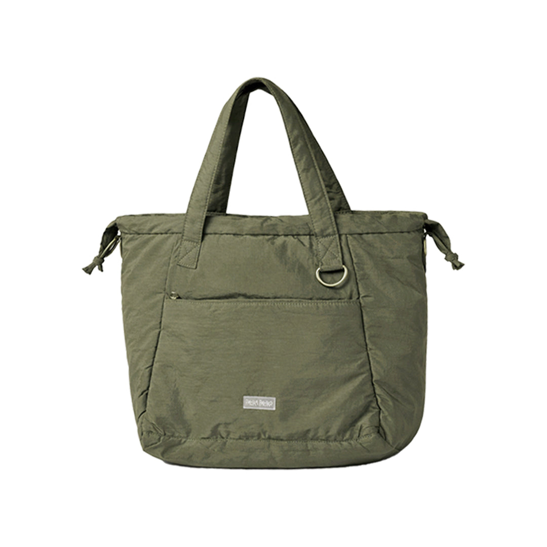 Puffer Drawstring Sling Bag in Pesto Oil