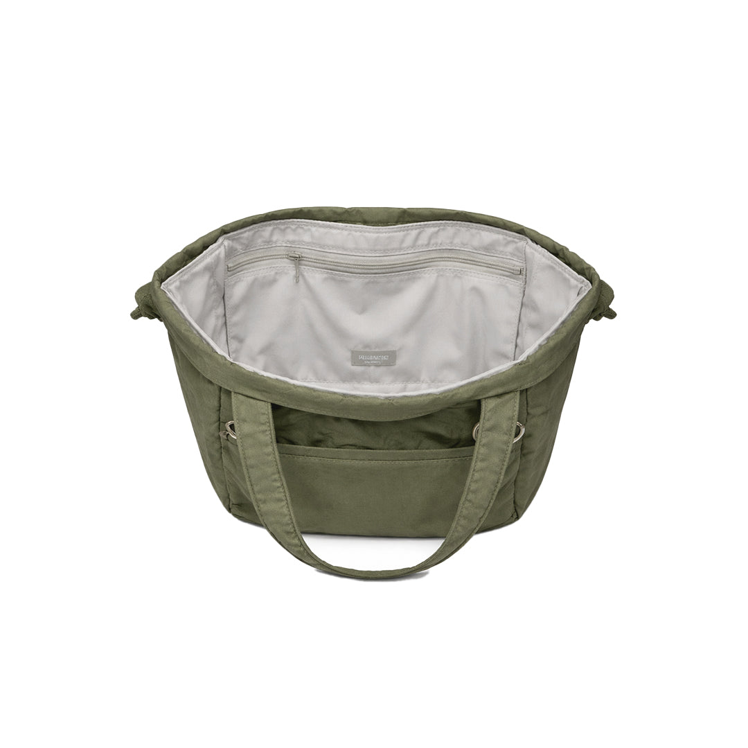 Puffer Drawstring Sling Bag in Pesto Oil