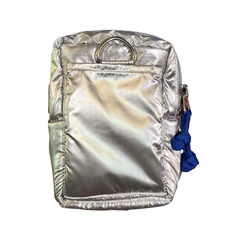 Puffer Card Holder in Metallic Silver