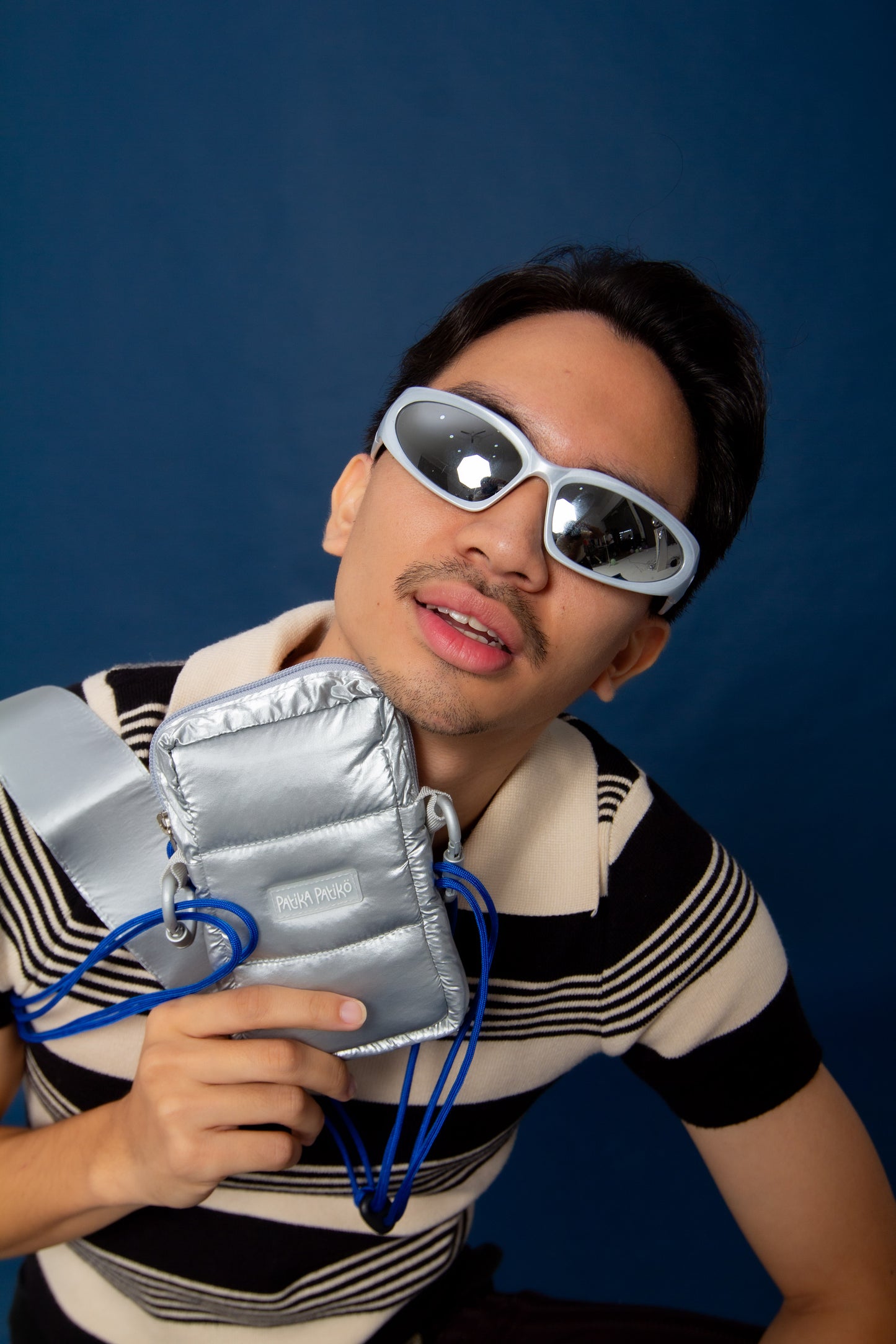 Digital Puffer Pouch in Metallic Silver